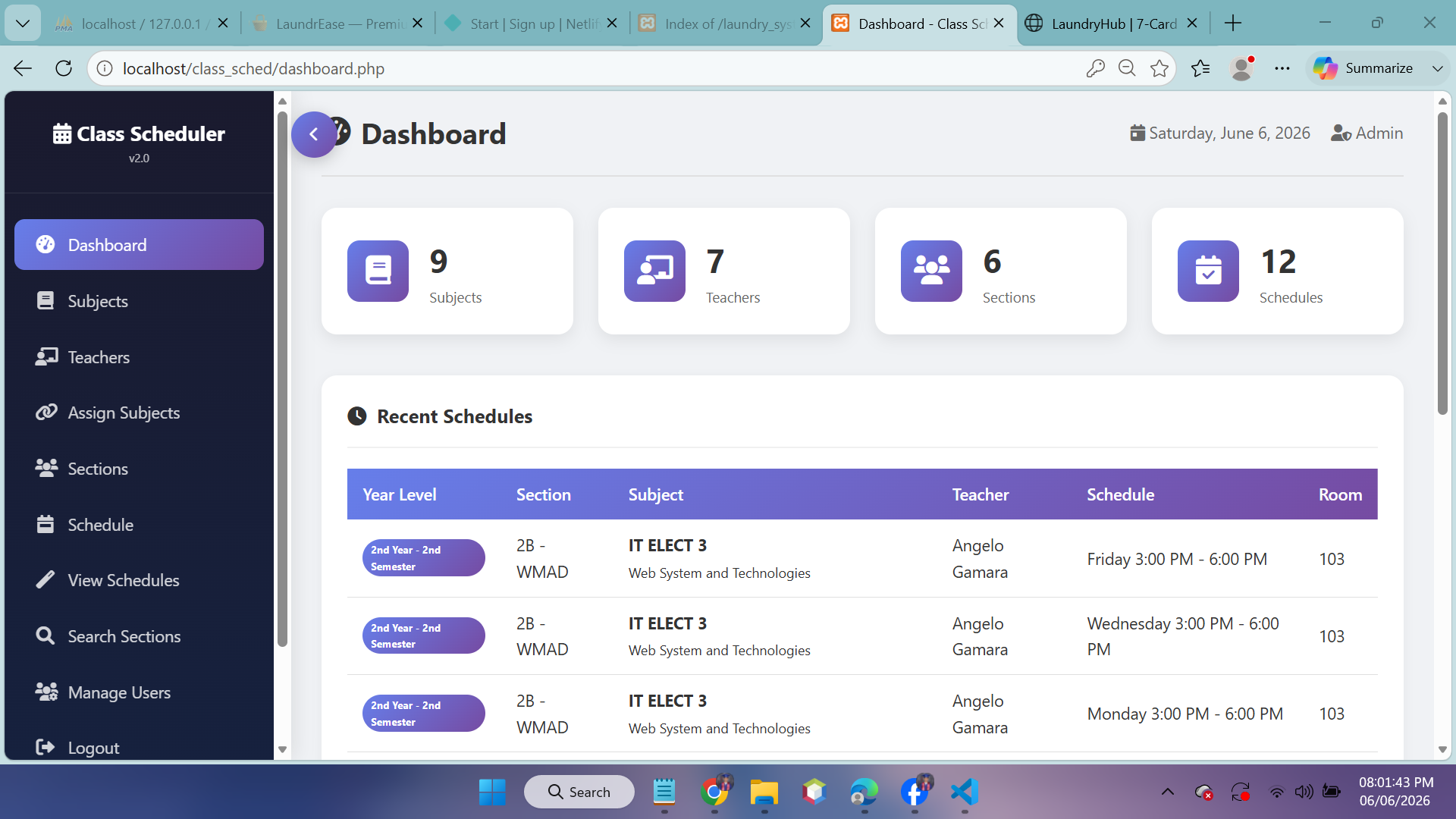 Class Scheduler Screenshot 1