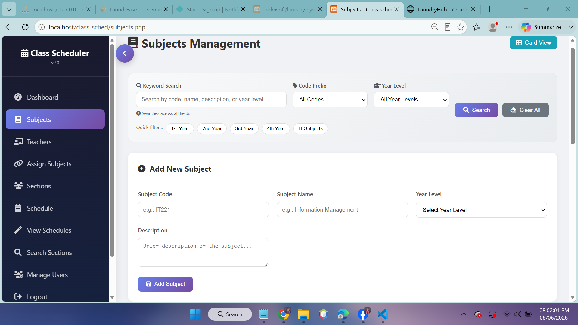 Class Scheduler Screenshot 2